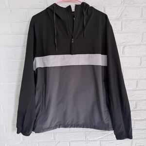 Aeropostale Windbreaker Jacket Men's Medium Colorblock Hoodie Black Gray White